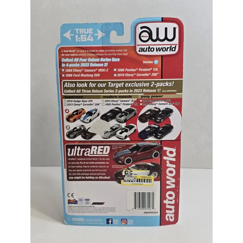 1:64 Cars AUTO WORLD Deluxe 4-pack Camaro Firebird Mustang Corvette‎